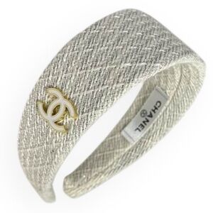 CHANEL Headband White/Wide Side Logo & Original Box